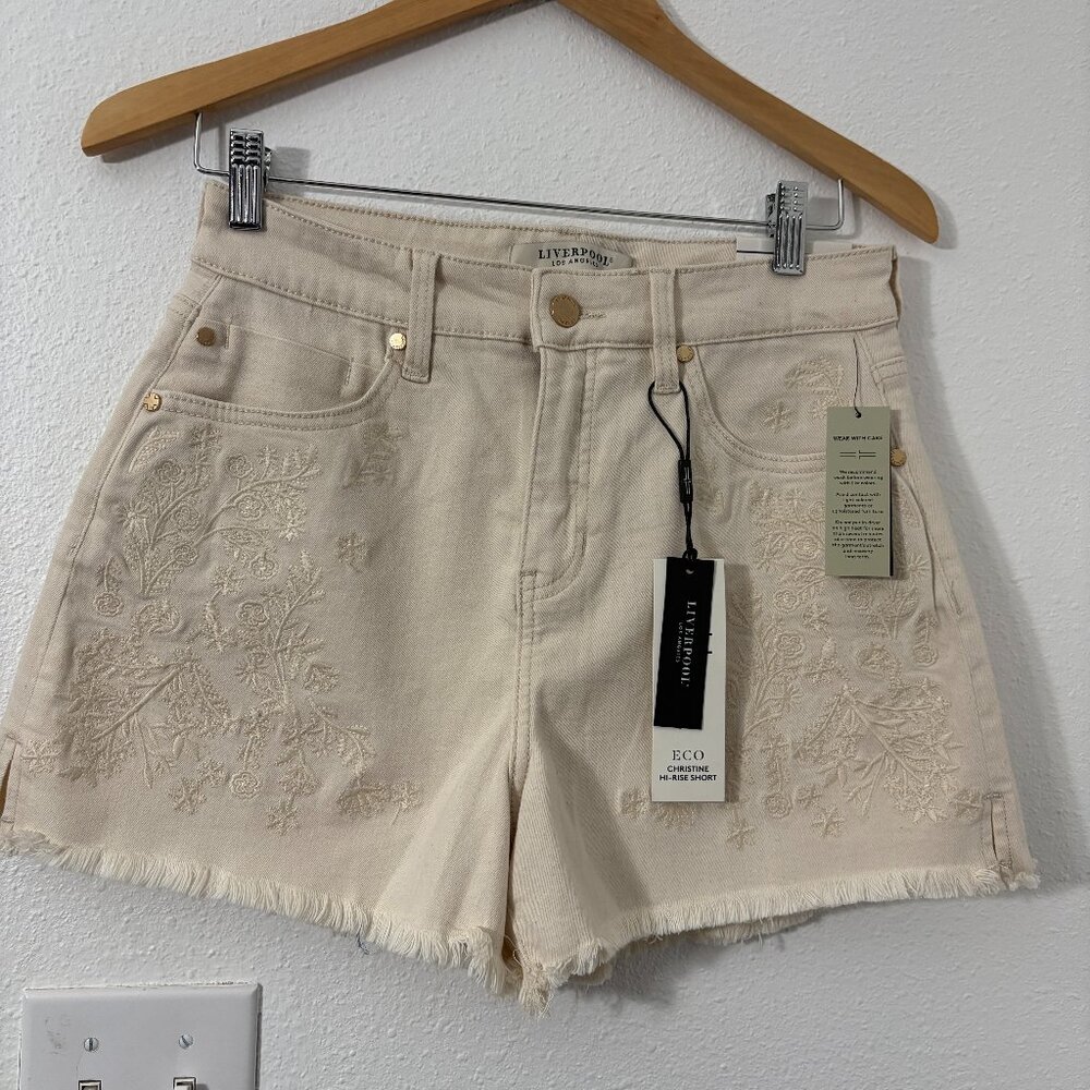 Liverpool Christine High- Rise Shorts Embroidered A-Line Denim Shorts Size 6/28